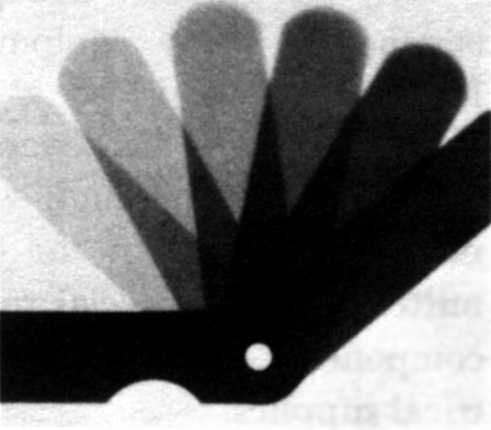 228 Effectiveness of Simon's X-ray machine in penetrating the steel leaves of a thickness ranging from .002 to .010 of an inch thick